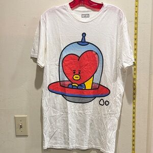 BT21 White Short Sleeve Tee with Red and Blue Graphic